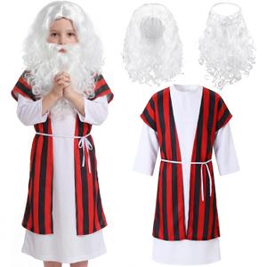 Skicuff 5 Pcs Moses Costume for Kids Boy Biblical Costumes Accessory Outfits with Robe Tunic Belt Wig Beard for Children (White). 32*14 size