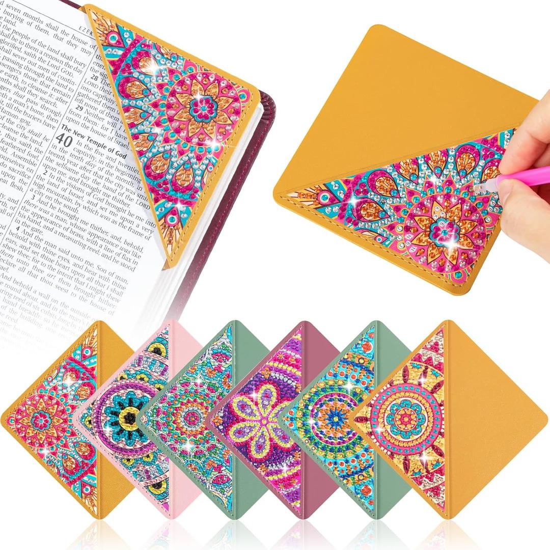 6 PCS Diamond Art Bookmarks, Diamond Painting Bookmarks for Book Lovers 5D DIY Bookmark Corner Bookmark Adults Crafts Diamond Art Kits for Adults Kids Home Office Beginner Adults Gift (Mandala Floral Style B)