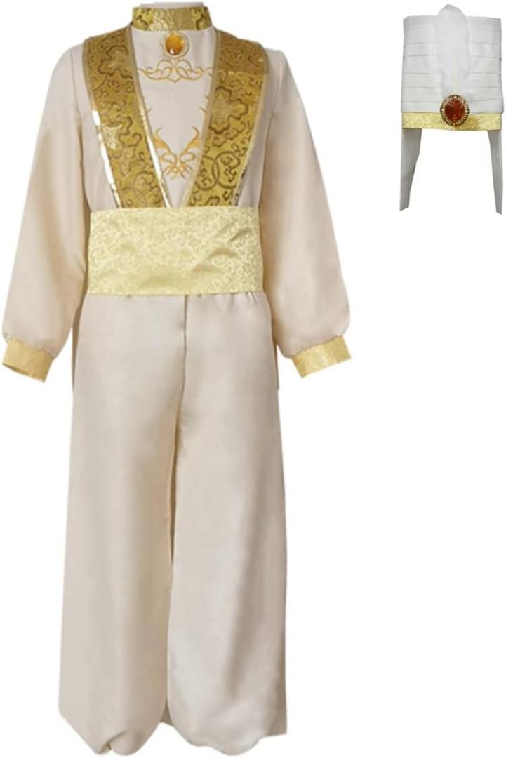 Mens Arabian Prince Costume Uniform Fairy Tale Cosplay Suits Halloween Outfits Full Set With Hat Medium