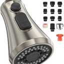 Mbillion Universal Brushed Nickel Kitchen Faucet Sprayer Head Replacement, 3 Function ABS Sink Faucet Head, Pull-Down Nozzle with 14 Adapters, Compatible with Moen,Delta,Kohler,WEWE American Standard