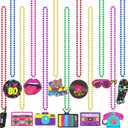 Tigeen 48 Pcs 80s Beaded Necklaces Metallic Neon Beads Retro Glow Party Disco Necklaces Bulk Colorful Rock Music Decor for Women 1980s Party Favors Supplies Mardi Gras Favor, 12 Styles