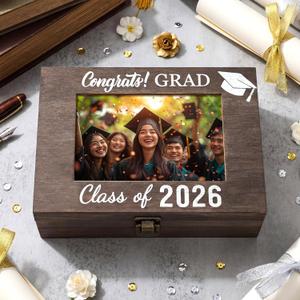Graduation Memory Keepsake Box with Photo Custom 2026 Large Grad Card Box with Customized Picture Gift for Him Her for Graduate Grad High School Party(Black,Photo)