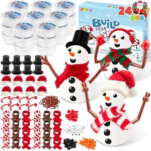 JOYIN Christmas Build a Snowman Craft Kit, 24 Pack Modeling Clay DIY Make a Snowman Kit for Christmas Arts and Craft Activities, Xmas Gift Stocking Stuffers for Kids, School Funny Toy Party Favor