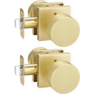 EHOMEWARE 2 Pack Brass Door Knobs, Interior Door Knobs for Bathroom, Bedroom Door Lock, Keyless Privacy Door Knob, Heavy Duty Gold Door Handles, Fit Both Left and Right Hand Doors
