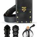 4 Pcs Renaissance Medieval Vintage Leather Belt Pouch Waist Bag Purse Faux Leather Arm Guards Bracers Cork Potion Bottle Set Halloween Costume Accessories for Cosplay Party DIY Craft(Black)
