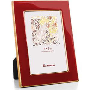Fun Memories 4x6 Enamel Picture Frame with HD-Tempered Glass, Gold Metal Edge with Easel, Vertical & Horizontal Display, Wall and Tabletop Display Family Photo Gallery (Red Enamel,1P)
