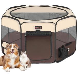 Aivituvin Dog Playpen Foldable Waterproof Pet Play Pens for Cat, Puppies, Rabbits, Chickens, Durable Portable Pet Tent for Travel Camping Indoor/Outdoor Brown XL