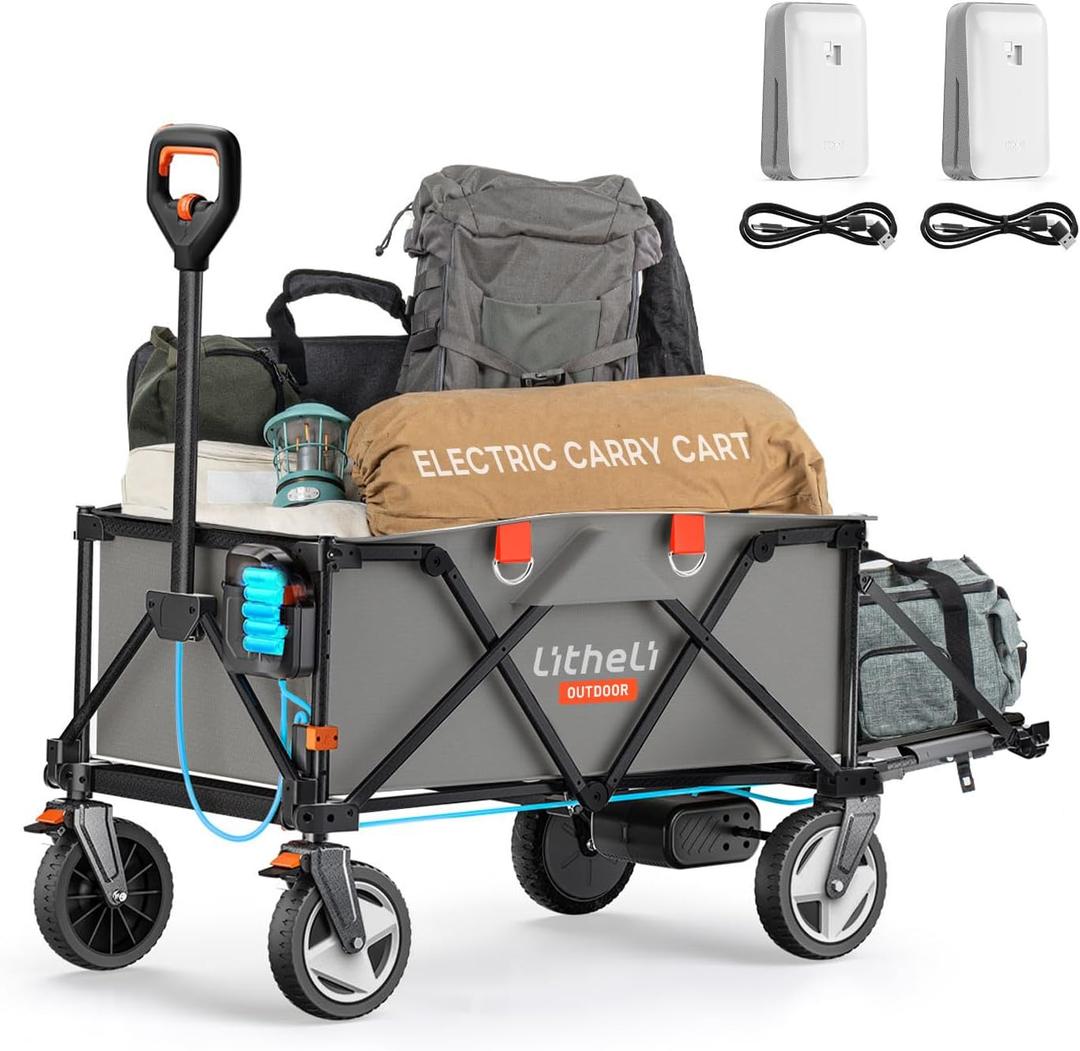 Litheli Electric Wagon Cart with 2 Battery, All-Terrain Wheels & Variable Speed | 200L Capacity, 300 lbs Heavy-Duty Utility Wagon for Camping Beach Garden Shopping