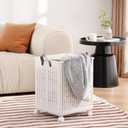 Multi-functional collapsible dirty clothes hamper with wheels plastic laundry hamper for bedroom, bathroom and laundry room, storage basket with handle (White, Extra Large with Pulley)