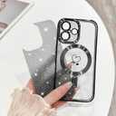NITITOP Compatible with iPhone 16 Case Cute Clear Glitter [Compatible for MagSafe] Plating Heart Sparkle Bling Magnetic Girl Women Electroplated Frame Camera Protection Back Cover - Black