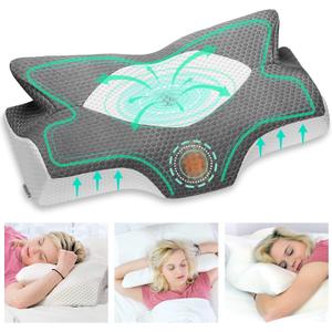 Elviros Cervical Memory Foam Pillows for Neck and Shoulder Pain, Ergonomic Orthopedic Sleeping Support Pillow for Side Sleepers, Back and Stomach Sleepers (Dark Grey-L)
