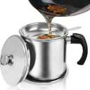 Bacon Grease Container with Strainer & Lid, 43oz Stainless Steel Grease Saver for Kitchen, Leakproof Oil Keeper with Non-Slip Handle, Fry Fat Storage Organizer for Cooking Oil/Grease