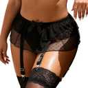 Womens Mesh Lace Micro Skirt with Suspender Belt - Sexy High Waisted Plus Size Garter Belt for Thigh High M-L