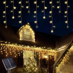 Newhale 30.5FT Solar Christmas Icicle Lights for Outside, 8 Modes Snowflake & Star Eaves Christmas Decorations, Waterproof Outdoor Solar String Lights Decor for Gazebo, Patio (Warm White)