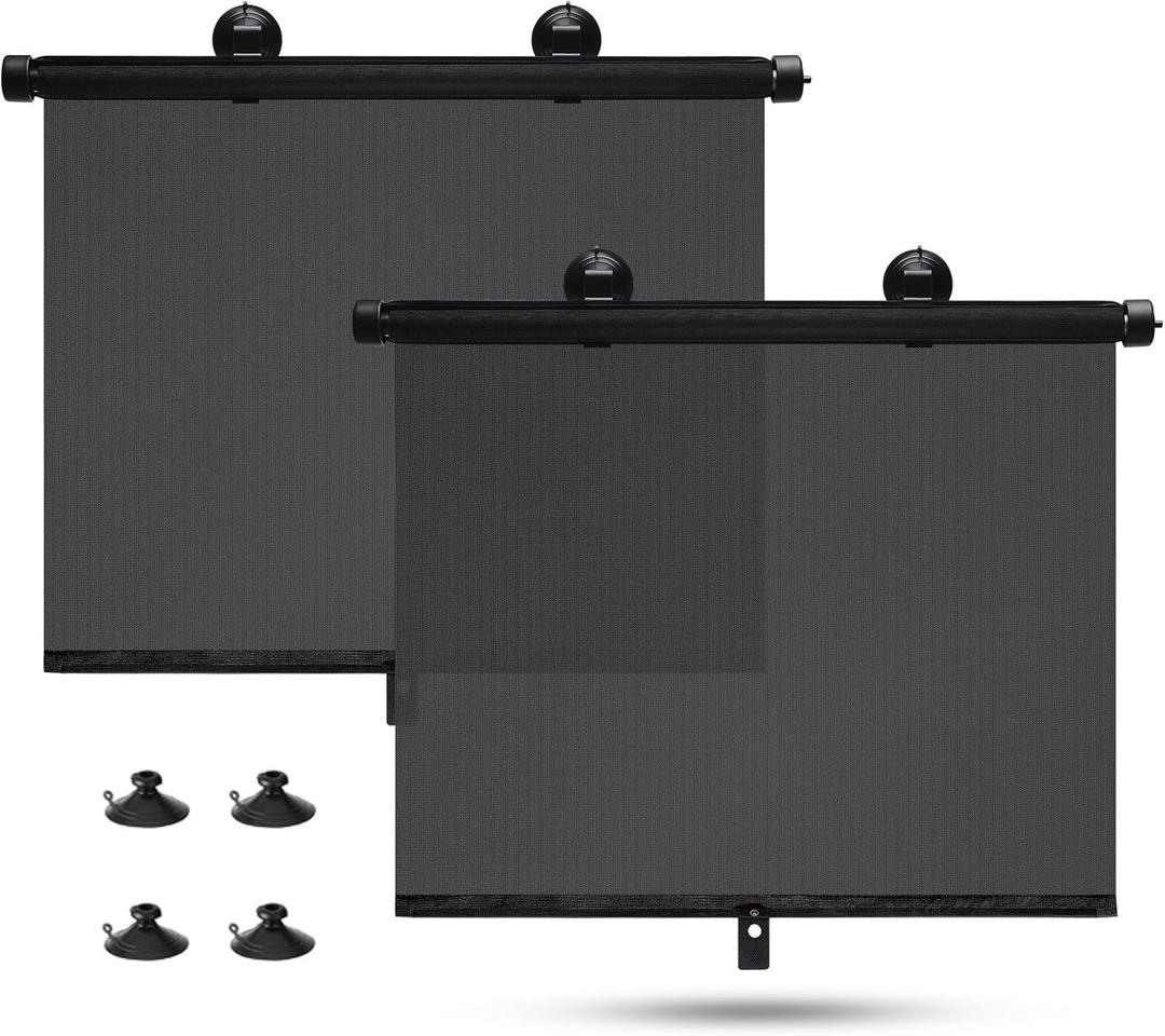 Car Window Shades - Side Window Sun Shade (2 Pack) Retractable Car Roller Sunshade for UV and Sun Glare Protection (14.3"x17.7")
