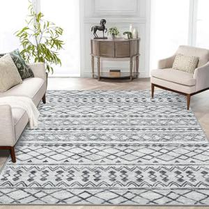 KUTA Area Rug 5'x7' Grey, Washable Boho Large Living Room Moroccan Rugs Non-Slip, Ultra Soft Geometric Traditional Farmhouse Carpet for Dining Room Bedroom Dorm Office Home Dcor