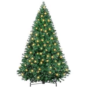 Sweetcrispy 4.5ft Christmas Tree with Lights, Green Pre-lit Artificial Christmas Tree with 347 Branch Tips, 120 Incandescent Lights & Foldable Base for Home, Office, Party
