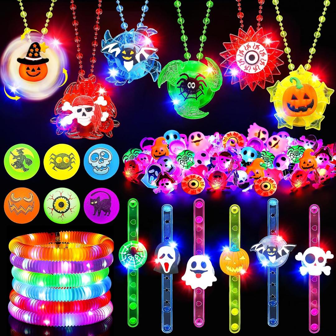 Halloween Party Favors for Kids, 66Pcs Light Up Rings Necklaces Halloween Goodie Bag Fillers Treats Non Candy Prizes Glow in The Dark Hallo ween Toys Bulk Classroom Favors Trick or Treat Gifts