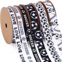 LaRibbons Soccer Ribbon Set 6 Rolls 30 Yards Total, White Black Sports Themed Craft Ribbons for Soccer Party Decorations, Hair Bows, Gift Wrapping, DIY Sewing Supplies