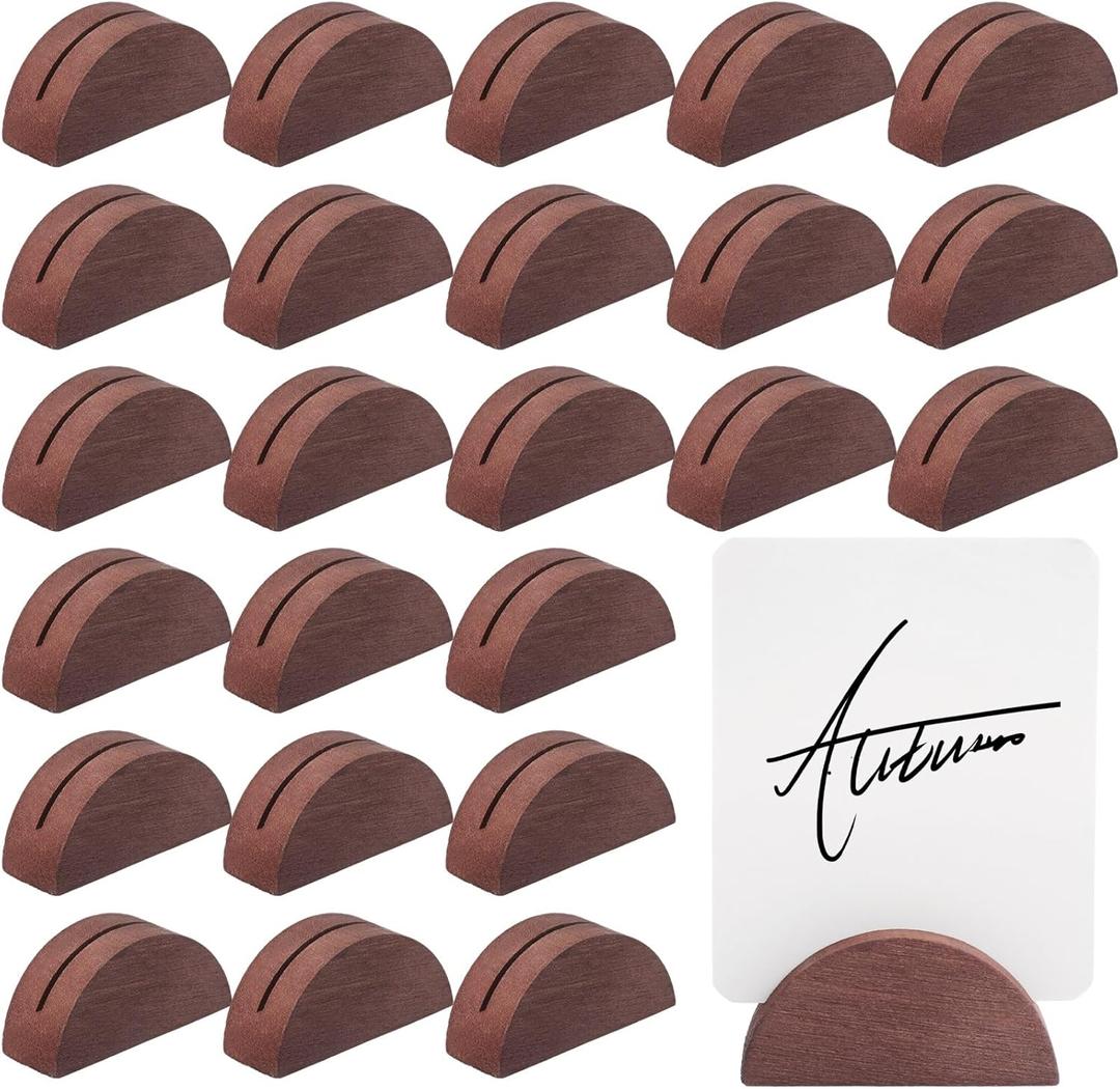 24 Pcs Wooden Table Number Stands Indoor Lightweight Wedding Table Name Holder Semicircular Design Place Card Holders Office Tag Photo Menu Clips Banquet Birthday Party Restaurant
