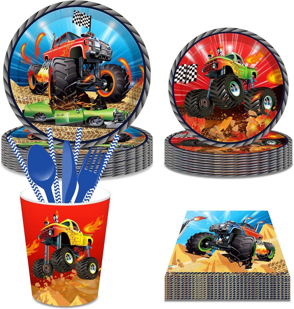 CC HOME Truck Party Pack - Serves 16 - Includes Plates, Cups, Napkins