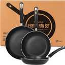 Frying Pan 3-Piece Set, Nonstick Skillet Set for Induction Cooktop, Frying Pan Nonstick 8 Inch+9.5 Inch +11 Inch (Black), 3P-BLK