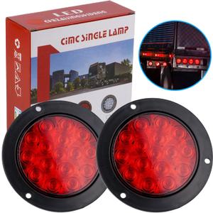 LIGBT 4 Inch Red Led Round Trailer Tail Lights 4" led trailer stop brake turn tail lights 16 LED Waterproof led trailer lights for Trailer Boat Truck RV