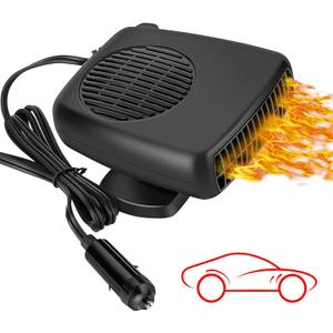 12V Car Heater, 150W Portable Dual Mode Heater & Air Fan for Car Defrosting and Demisting, 360 Swivel Base, Cigarette Lighter Plug, for All Cars, Trucks, SUVs