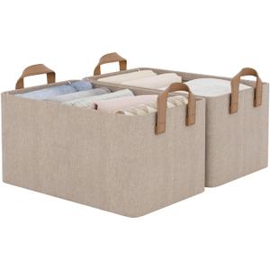 StorageWorks Storage Bins, Fabric Storage Bins for Shelves, Storage Baskets with Metal Frame, Closet Baskets and Bins with Handles, Brown and Beige, 2-Pack (14 " L x 10 " W x 8 " H)