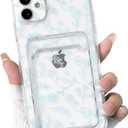 NITITOP Compatible with iPhone 12 Mini Case Clear with Card Holder Cute Flower Floral Leave Pattern for Women Girl Soft TPU Shock-Absorbing Wallet Case Protective Phone Cover - Light Blue