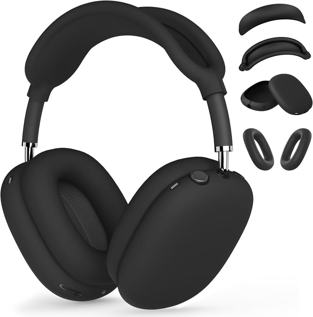 Silicone Case Cover for AirPods Max, Ear Pad Case Cover/Ear Cups Cover/Headband Cover for AirPods Max Headphones, Accessories Silicone Protector for Apple AirPods Max USB-C (2024/2020), Black [4 in 1]