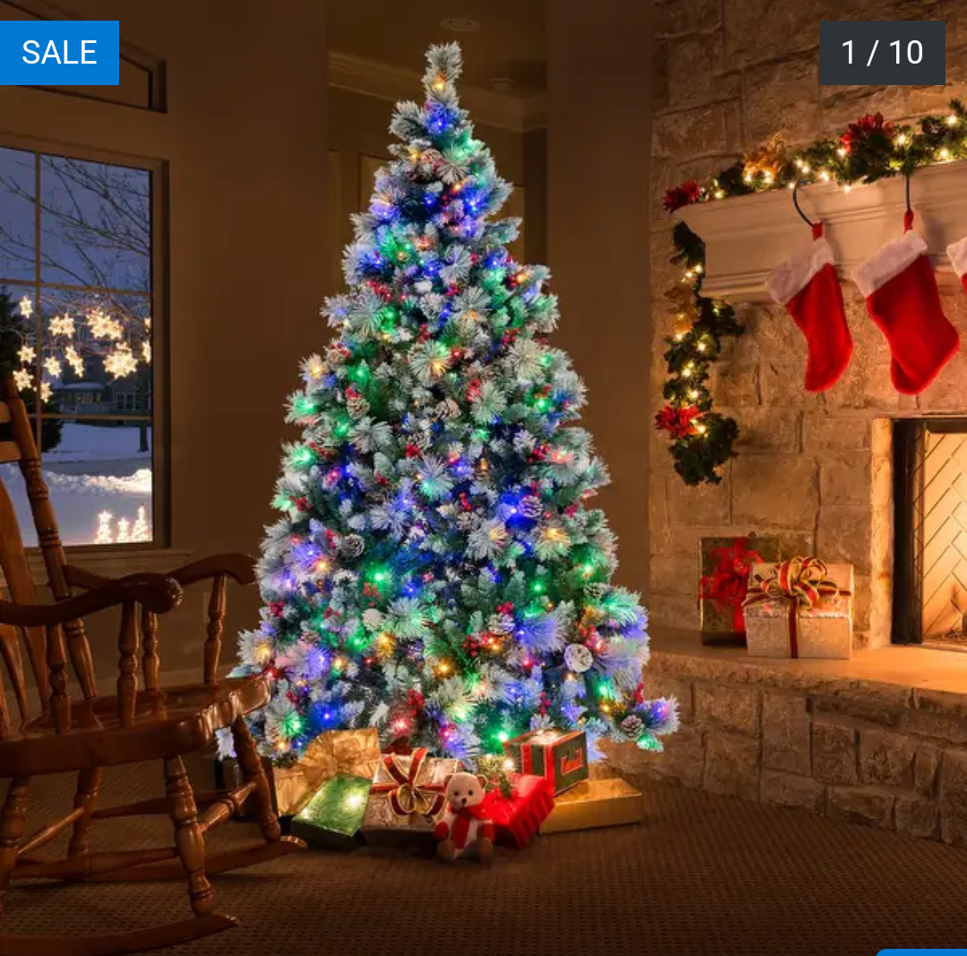  7 FT Pre-Lit Artificial Christmas Tree Hinged with Pine - See Details
