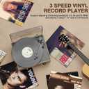 Bluetooth Vinyl Record Player,3-Speed Turntable with Stereo Speakers Vintage Phonograph Record Player, with RCA Line Out AUX in Headphone Jack Grey Wood