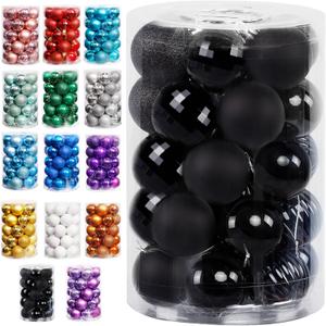 Lulu Home Halloween Hanging Ornaments, 34 Count 1.57" Pre-Strung Plastic Balls, Shatterproof Barrel Packed Balls for Holiday Party Wreath Tabletop Tree Decorations, Black