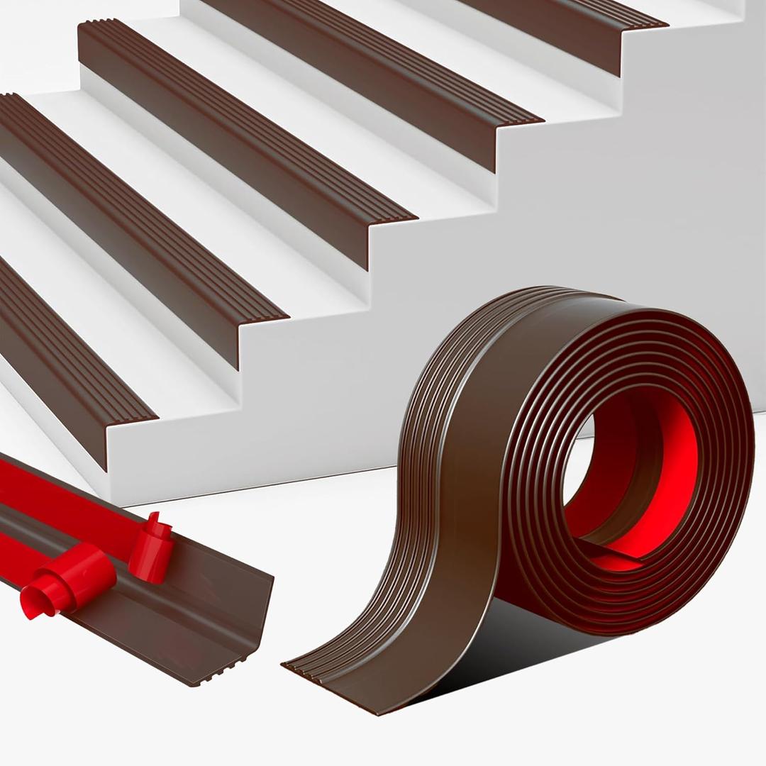 Vinyl Stair Nosing, Stair Edge Trim, Stair Edge Protector, Non-Slip Self Adhesive Stair Edge Protector Suitable for Indoor/Outdoor Stairs, Easy to Install, Non-Slip and Waterproof, Brown, 7FT 