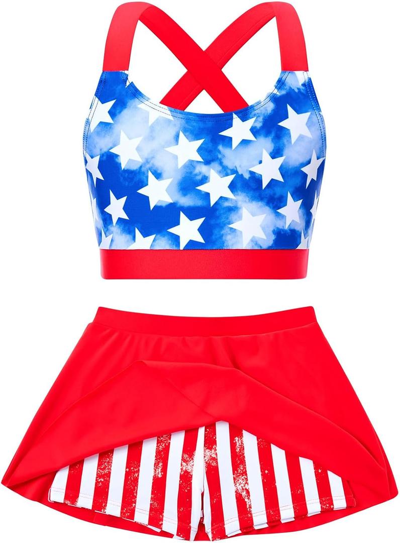 Cutemile Little Girls Two Piece Tankini Swimsuit Summer Boyshort Bathing Suit Beach Rash Guard Swimwear (5-6 Years, Stars and Stripes H of July)