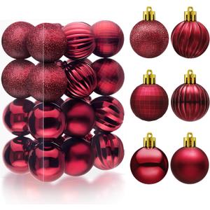 JOIEDOMI 24 Pcs Burgundy Red Christmas Balls Ornaments Set, 2.36" Christmas Tree Ornaments Shatterproof, Xmas Balls Hanging Decorations for Tree Wreath Garland Holiday Wedding Indoor Party Decor