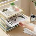 OPNICE Desk Organizer, 6-Tier Letter Tray Paper Organizer, Desktop File Organizer, Office Desk Accessories & Office Decor for Women, Workspace Organizer for Office Supplies(Gold)