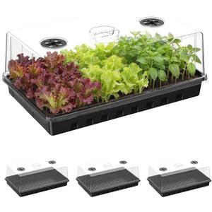 Seed Starter Tray, Gardening Plant Grow Trays Kit for Seedling, Germination Trays with 4.72 Inch High Humidity DomesLarge Growing Space & Better Air Flow for Seed Starting, Mini Greenhouse, 3PCS