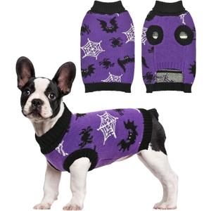 Halloween Dog Sweater Puppy Spooky Spider & Bat Patterns Outfit Knitwear Pullover Warm Pet Sweater for Small Middle Large Dog S