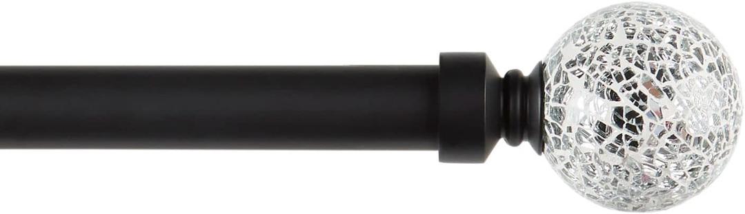 Exclusive Home White Mosaic 1" Curtain Rod and Coordinating Finial Set, Matte Black, Adjustable 66"-120"