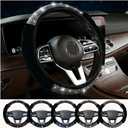 Bling Steering Wheel Cover for Women Girls, Colorful Rhinestone Diamond Sparkling Fur Fluffy Steering Wheel Accessories Elastic Steering Wheel Covers Winter Warm Universal Fit 14-15 inches