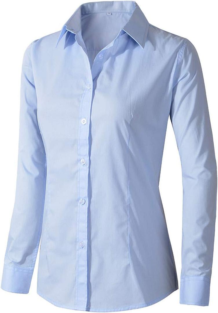 Beninos Womens Dress Shirts Long Sleeve Button Down Shirt Work Wear (Medium, Light Blue)
