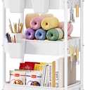 3 Tier Rolling Cart Metal with Wheels, White Three Tiered Craft Cart Organizer on Wheels, Storage Utility Carts for Art, Baby Nursery, Diaper Caddy, Cleaning Supplies, Nail, Lash, Snack, Book, Roller Shelf