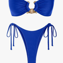 ZAFUL Metal Ring Bandeau Bikini Set Tie Side Bathing Suit High Cut 2 Piece Swimsuit Cutout Swimwear, Size L
