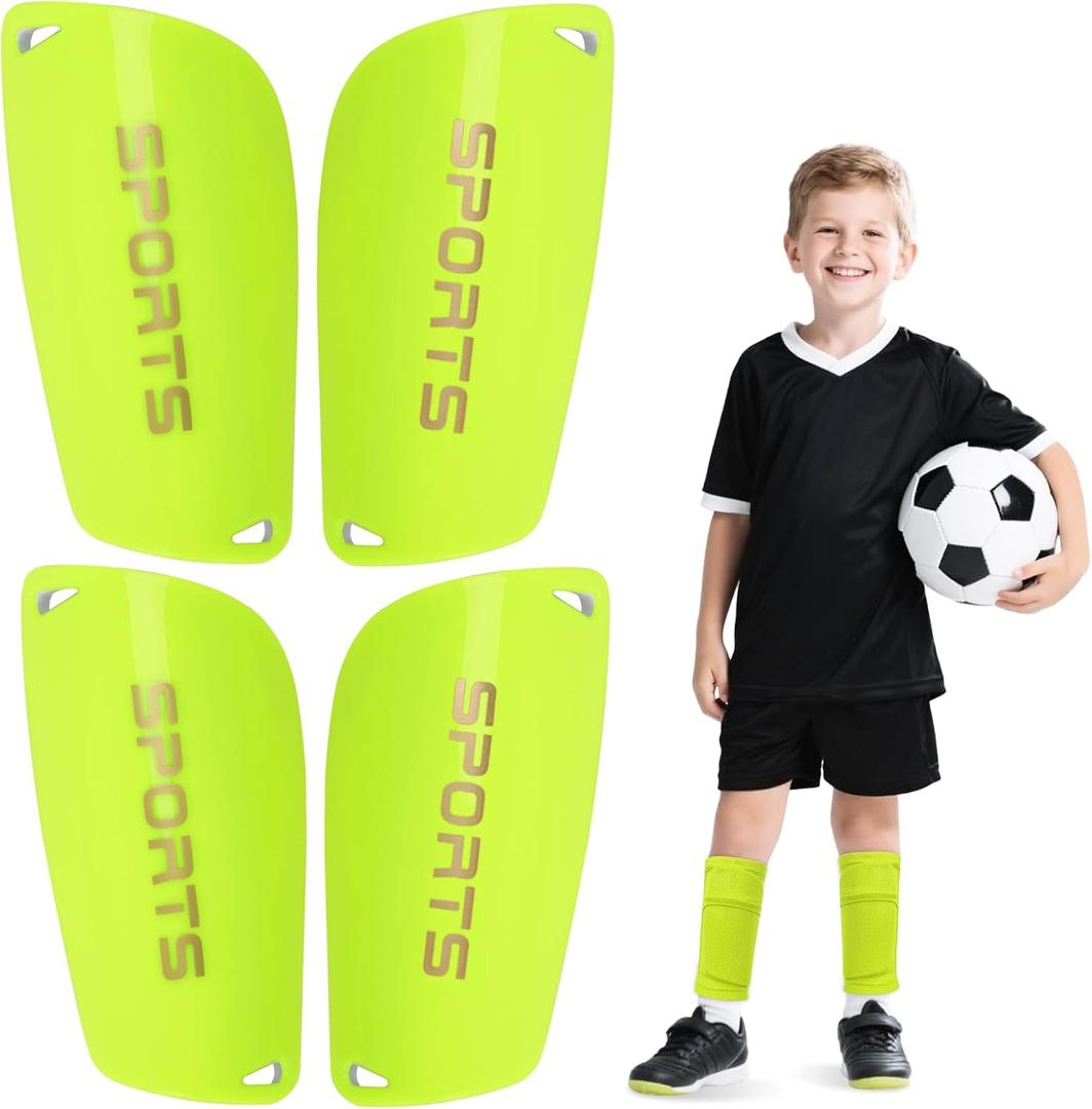2 x Kids Soccer Shin Guards 2 Pairs Slip-in Youth Shin Pads for Boys Girls, Lightweight PP+EVA Soccer Protective Gear Fits with Shin Guard Sleeves(not Included), Toddler to Teen Sizes Multiple Colors, Medium