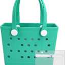 Rubber Tote Bag Medium Waterproof Beach Bag for Women - Lightweight Portable Travel Outdoor Tote with Handles (Green)