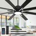 YYEHON 72 Inch Modern Ceiling Fan with Lights & Remote, Large Chandelier Ceiling Fan for Living Room, Patio, Farmhouse, 8 Blades & 9 Lights, 6-Speed Reversible DC Motor, 3 CCT, Black