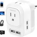 220V to 110V Voltage Converter US to Europe with 2 USB A & 2 USB C Ports Fast Charging, Power Converter for European Travel International Universal Travel Adapter for Italy Germany Spain France
