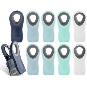 COOK WITH COLOR Bag Clips with Magnet- Food Clips, Chip Clips, Bag Clips for Food Storage with Airtight Seal Grip for Bread Bags, Snack Bags and Food Bags (Blue Ombre, Pack of 10)